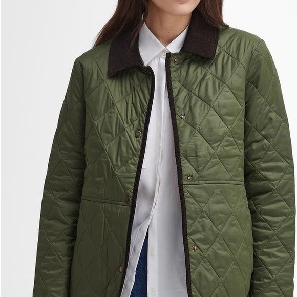 Barbour Khaki Green Quilted Jacket with Corduroy Collar (NWT) - Picture 13 of 13